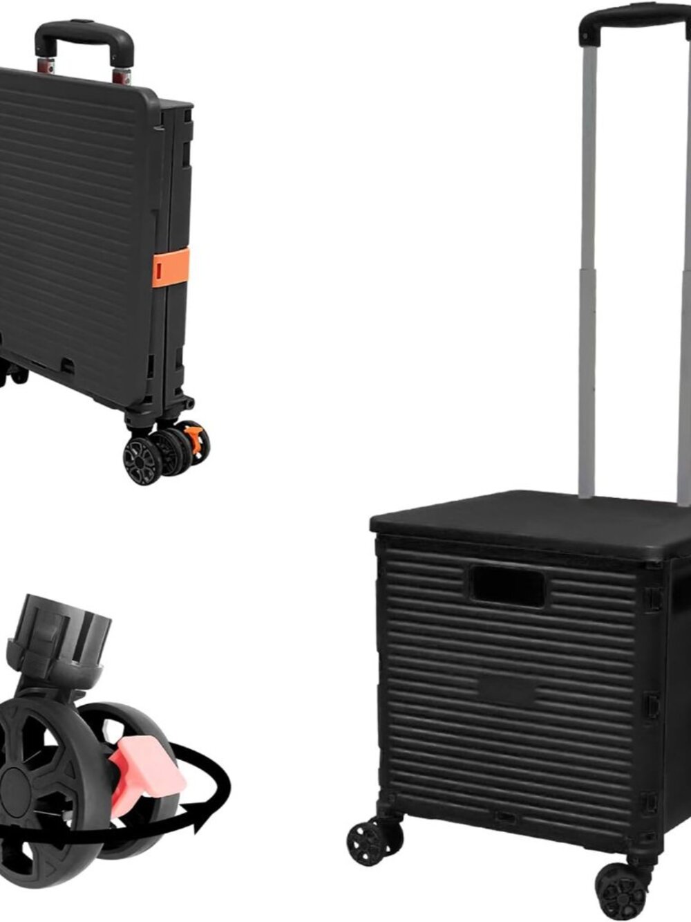 SELORSS Foldable Utility Cart Folding Portable Rolling Crate-Black